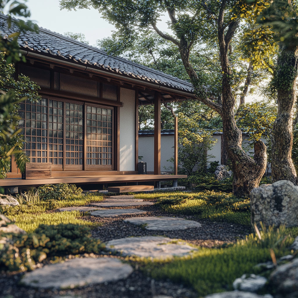 Traditional Japanese house with engawa in natural scene.