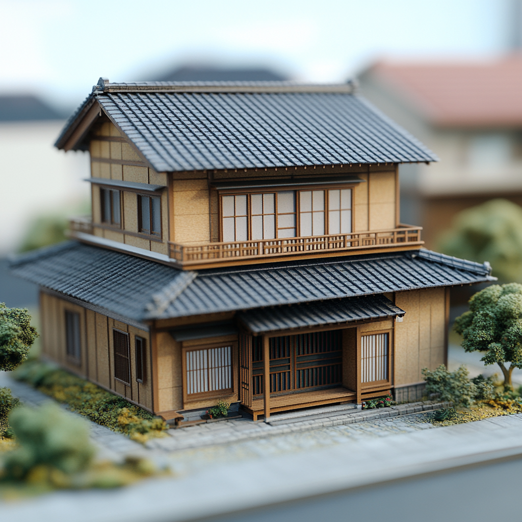 Traditional Japanese townhouse with engawa in limited depth.