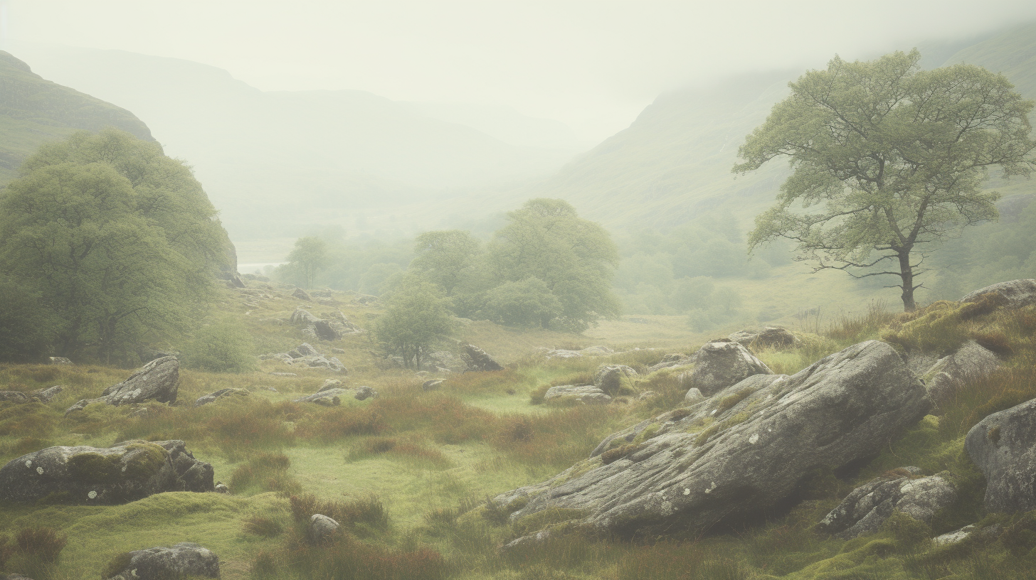 Cinematic Moss-Covered Stone Wall in Scottish Landscape