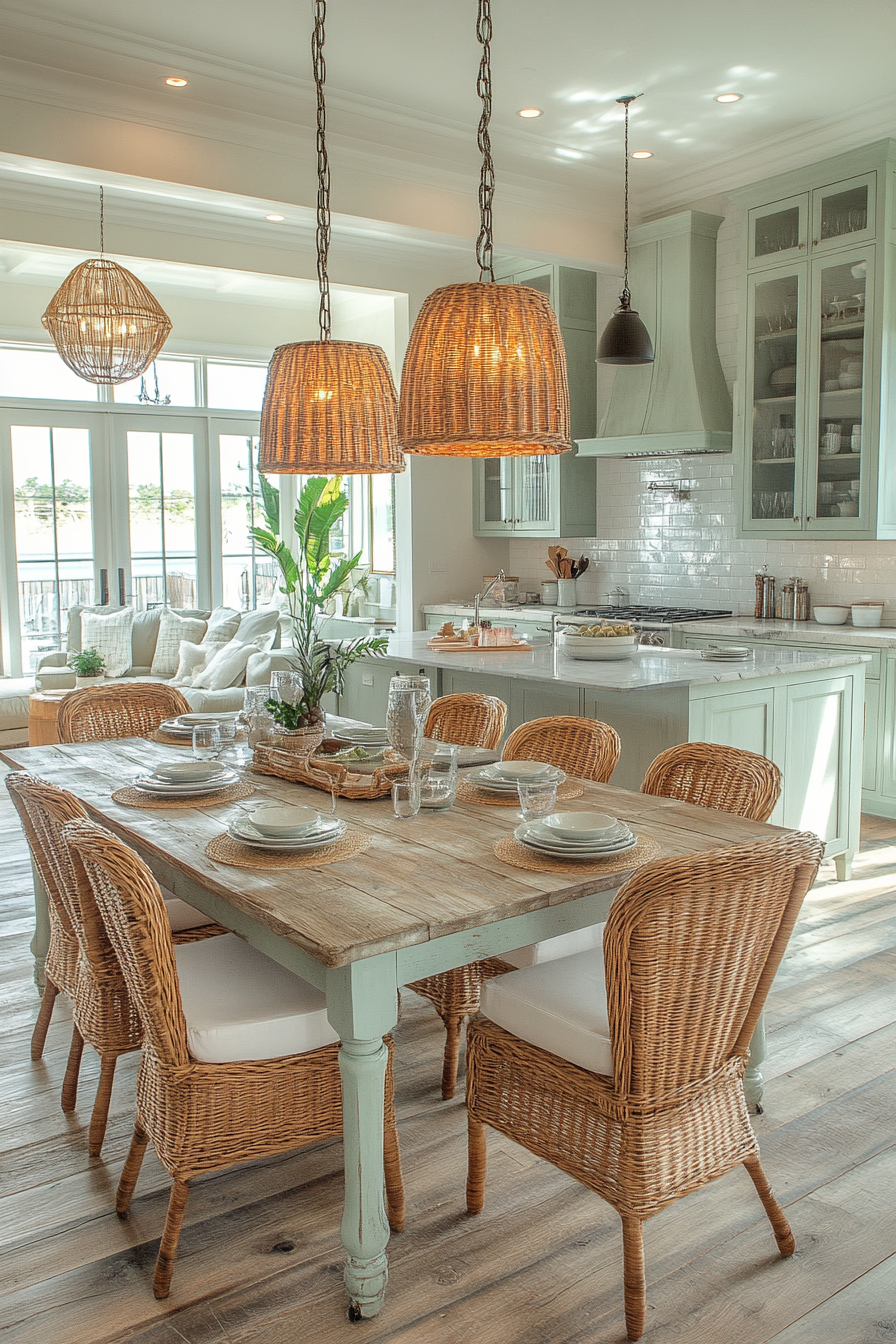 Tranquil Seagrass Kitchen with Plush Seating Area