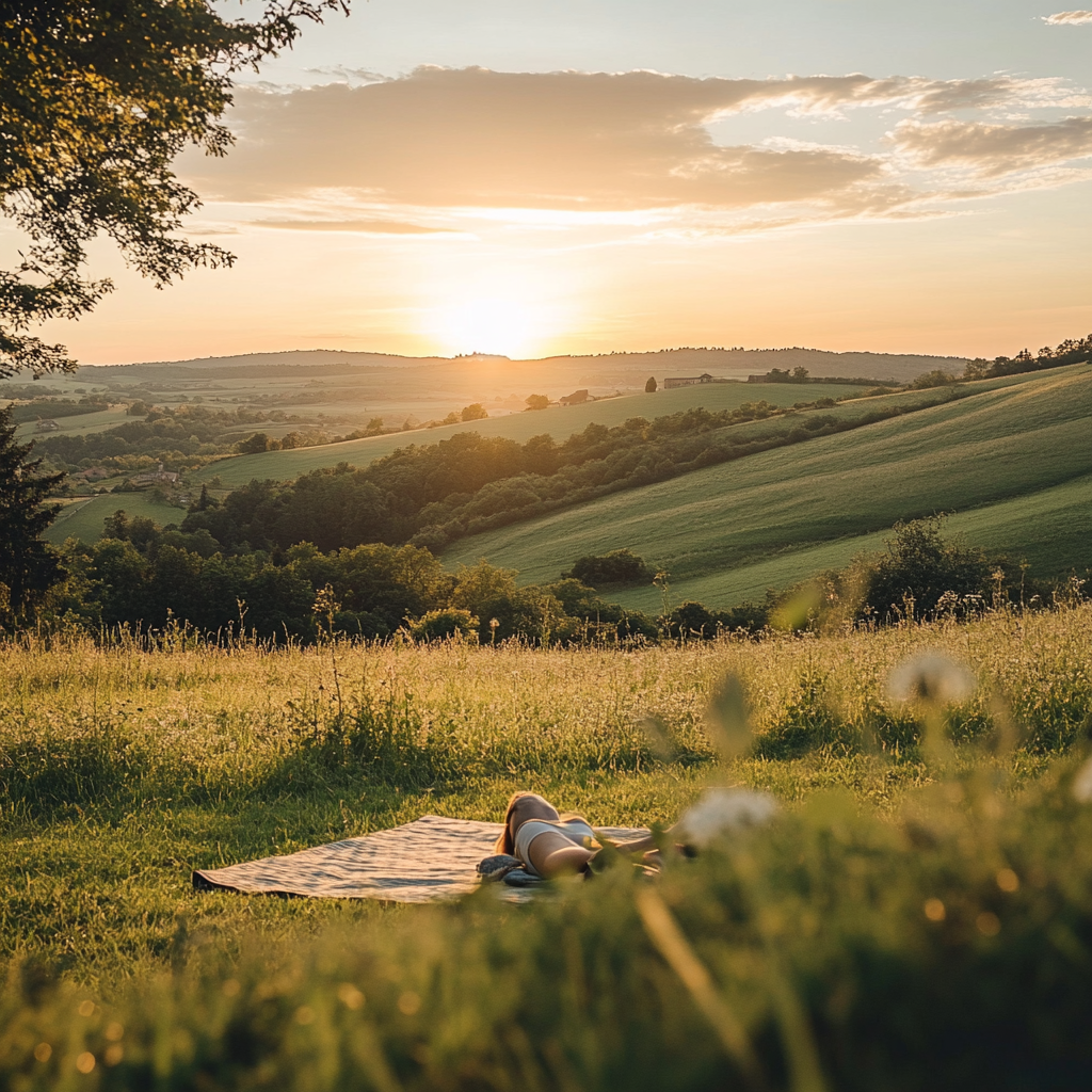 Tranquil Sunset Yoga in Lisle-sur-Tarn Countryside