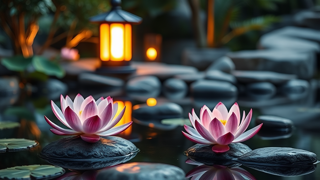 Tranquil Zen Garden with Lotus Flowers