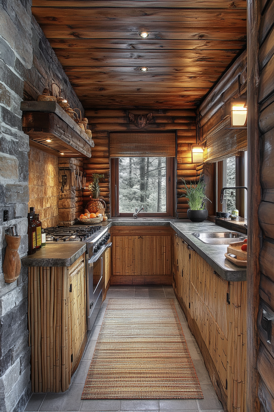 Tranquil Zen kitchen with bamboo elements and natural stone