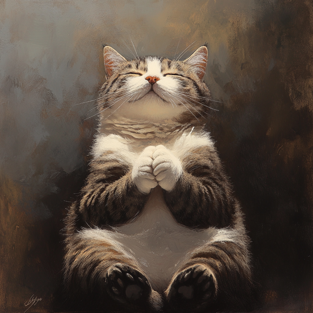 Tranquil cat in peaceful contemplation with closed eyes