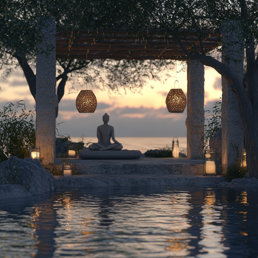 Tranquil scene with calming elements, serene environment with peaceful colors.