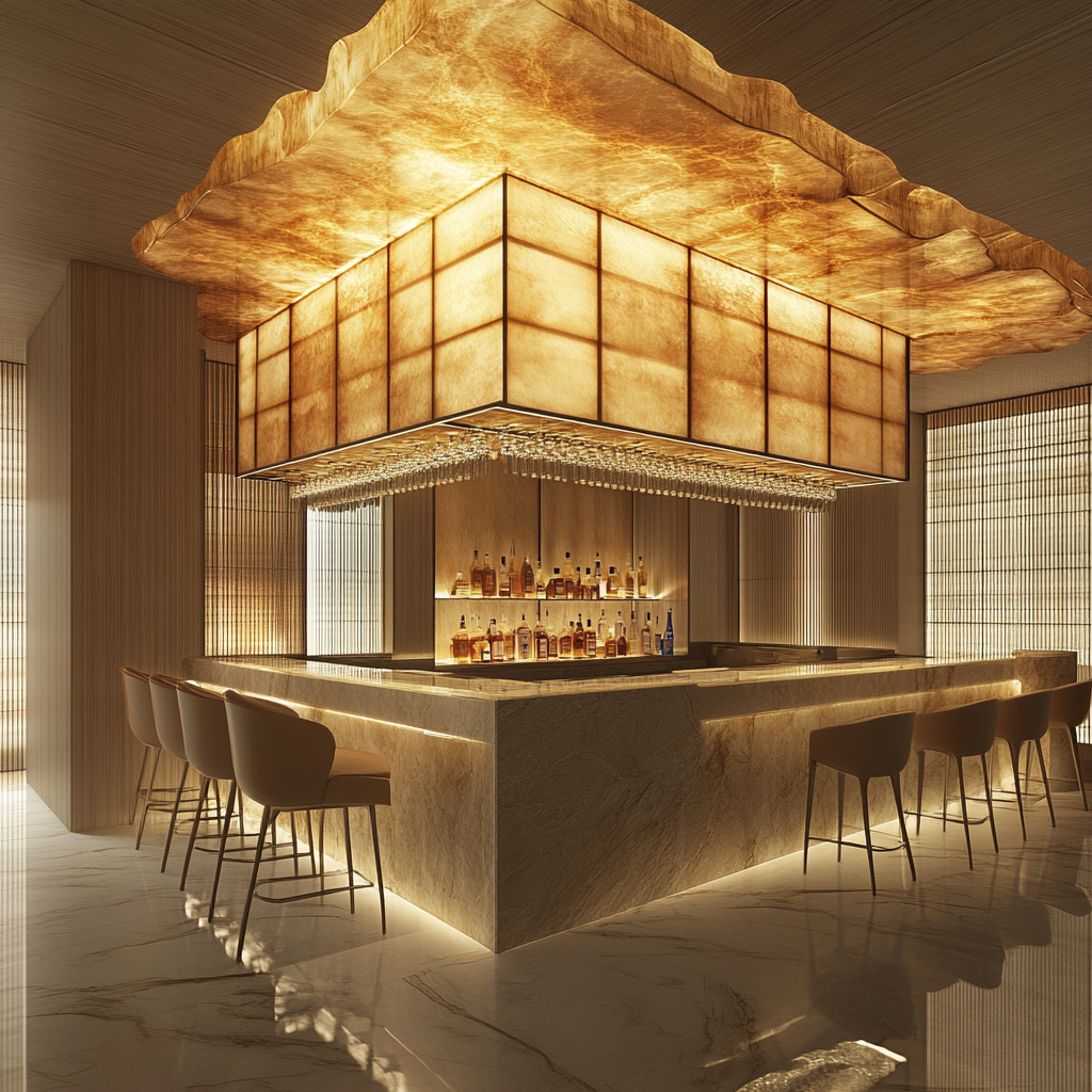 Transformative spa bar design, sleek, elegant, functional.