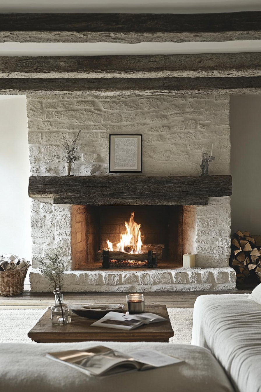 Transitional farmhouse fireplace blending traditional charm with modern