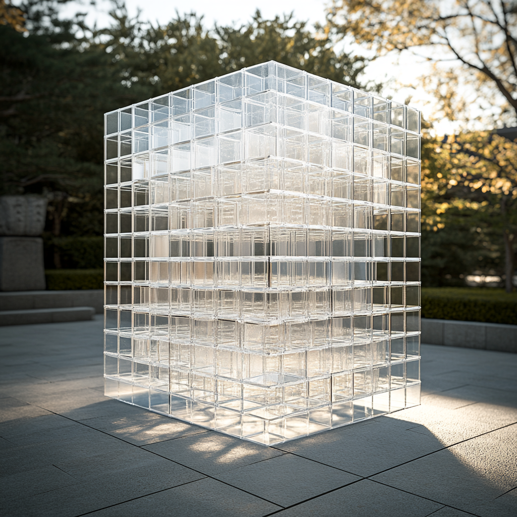 Transparent glass cube with prism reflections in sunlight