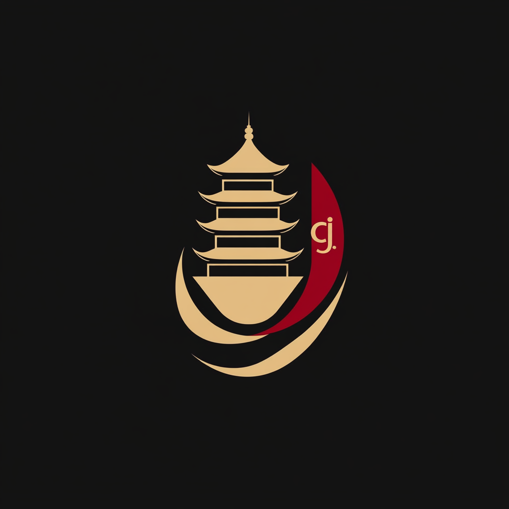 Transportation-themed logo with G, J, pagodas, Q appearance