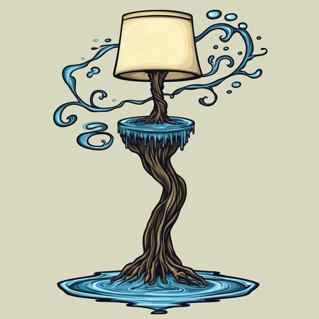 Tree lamp logo with water column, 4 colors only.