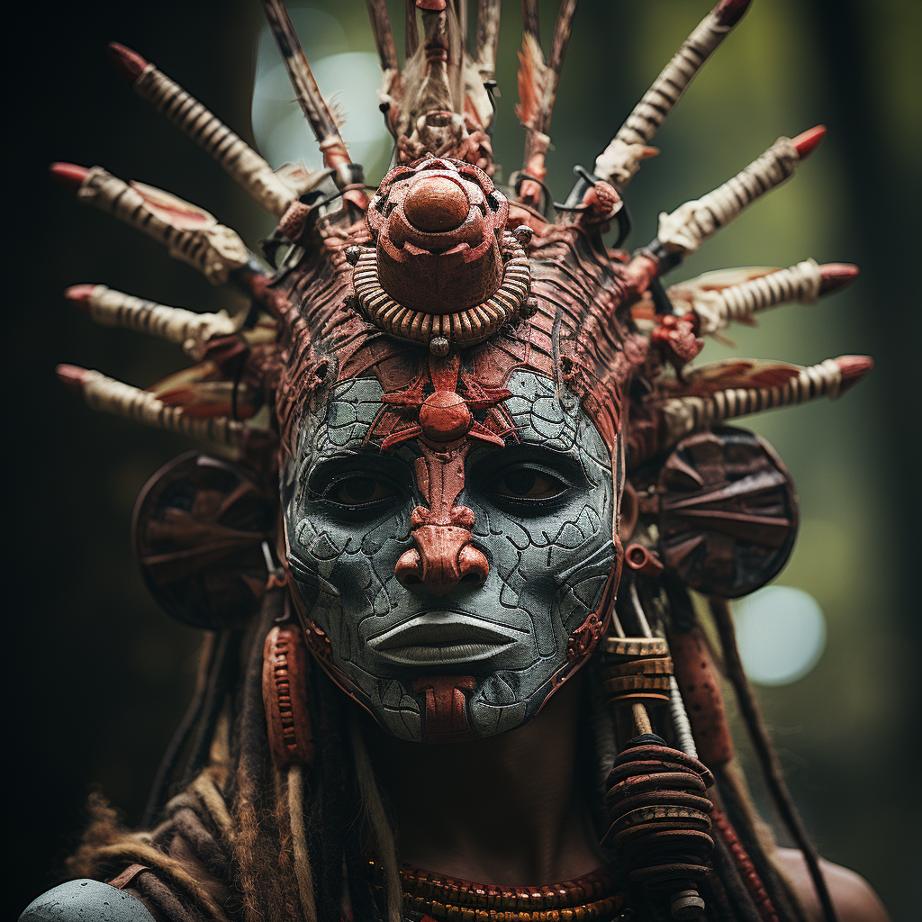 Tribal Aztec Shaman in Axolotl Mask Trance Photo