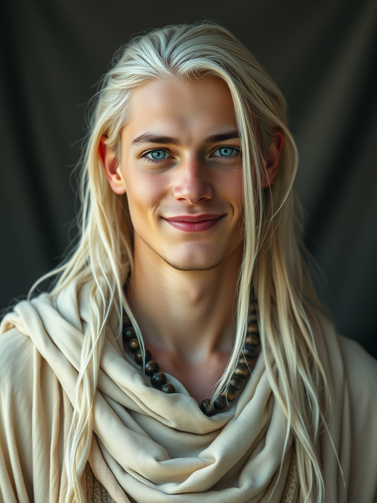 Tribal Male with Platinum Blonde Hair and Blue Eyes