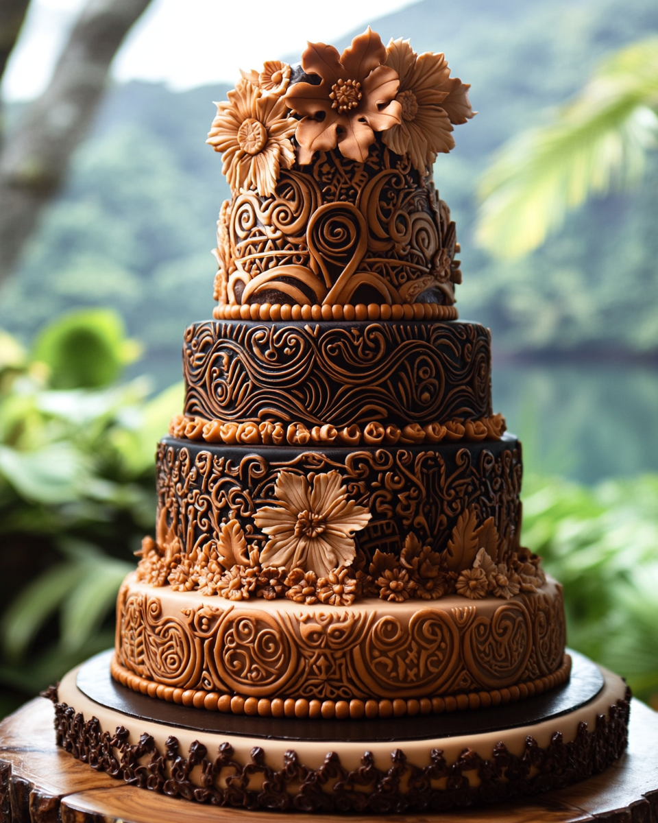 Tribal Tattoo Wedding Cake in Hawaii