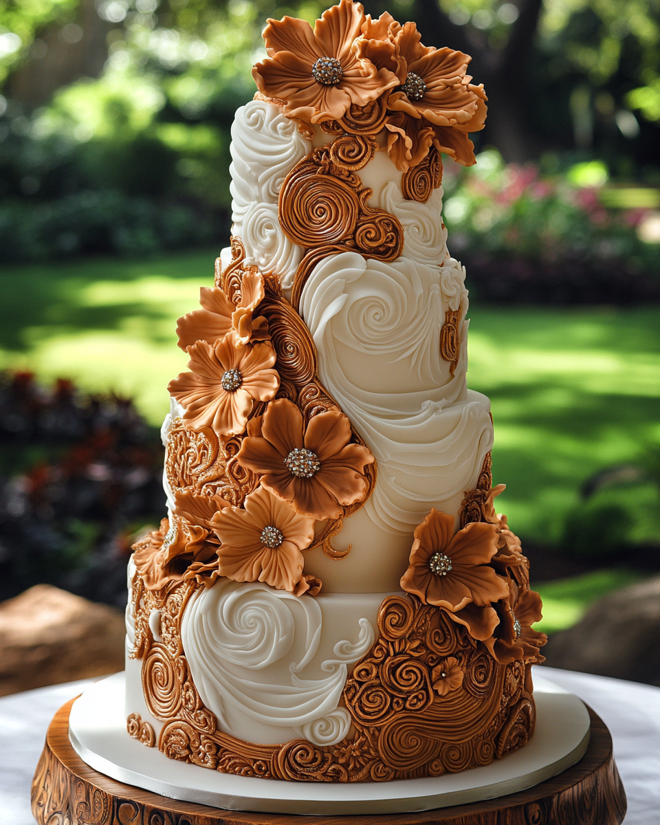 Tribal Tattoo Wedding Cake in Tropical Hawaii Garden