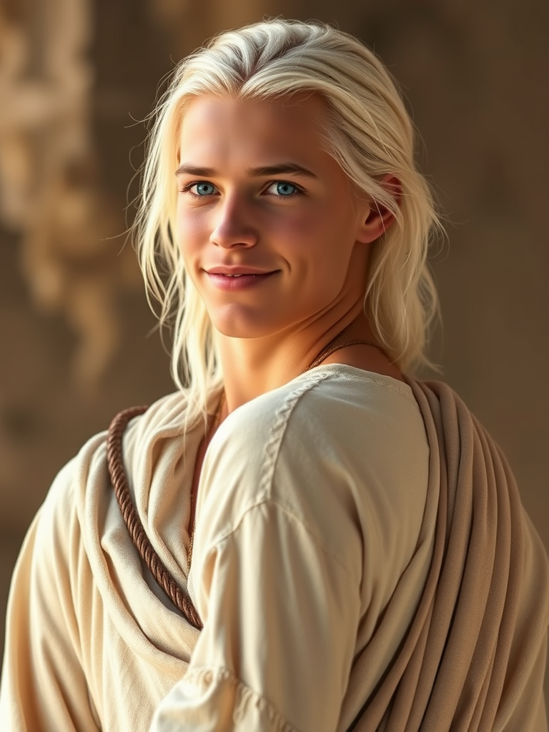 Tribal Young Man with Platinum Blonde Hair Smiling