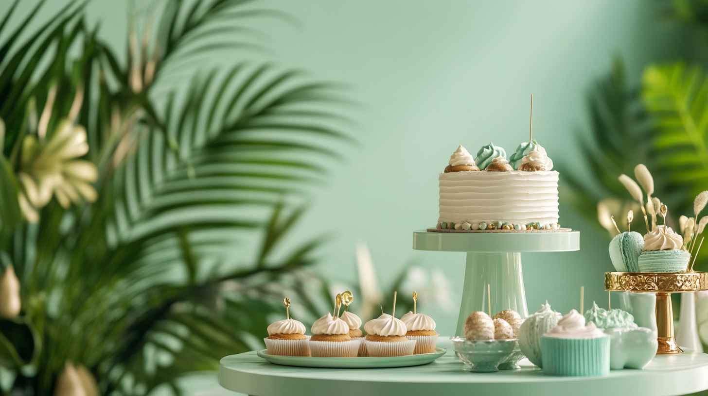 Tropical sweets on luxurious green table.