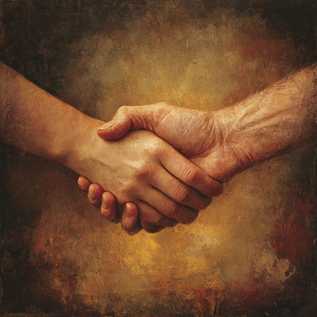 Trustworthy hands album cover design warm colors 