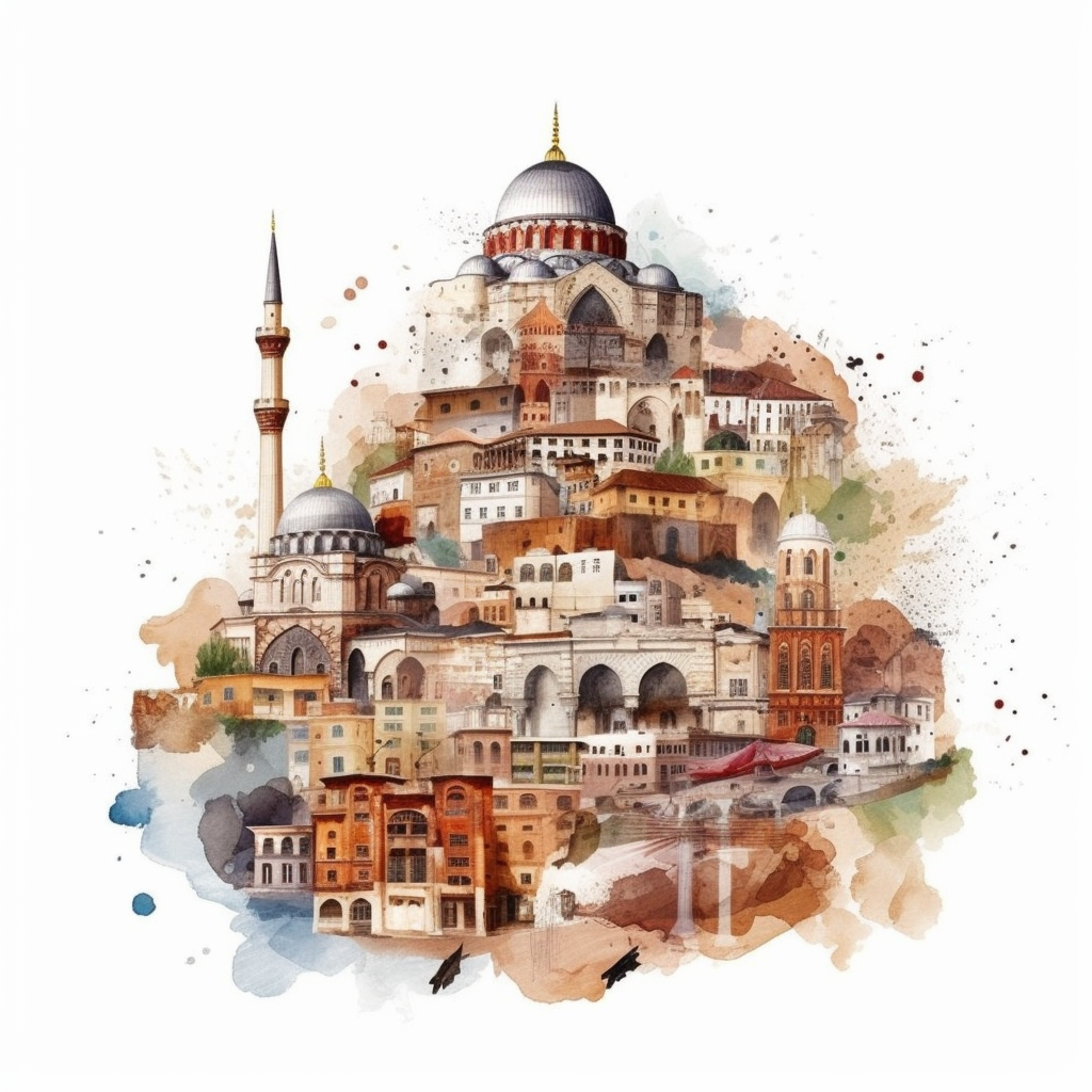 Turkey's Famous Attractions Collage on White Background.