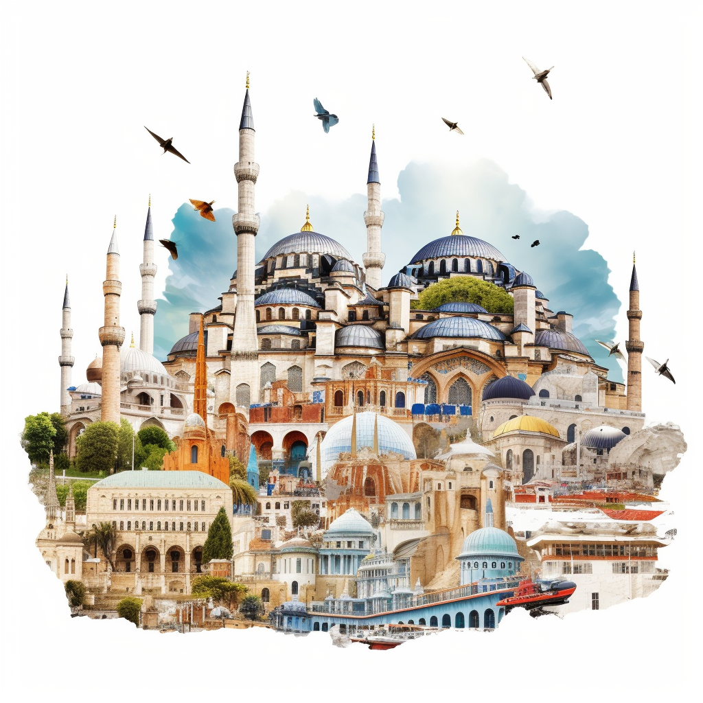 Turkey's Famous Landmarks Collage on White Background