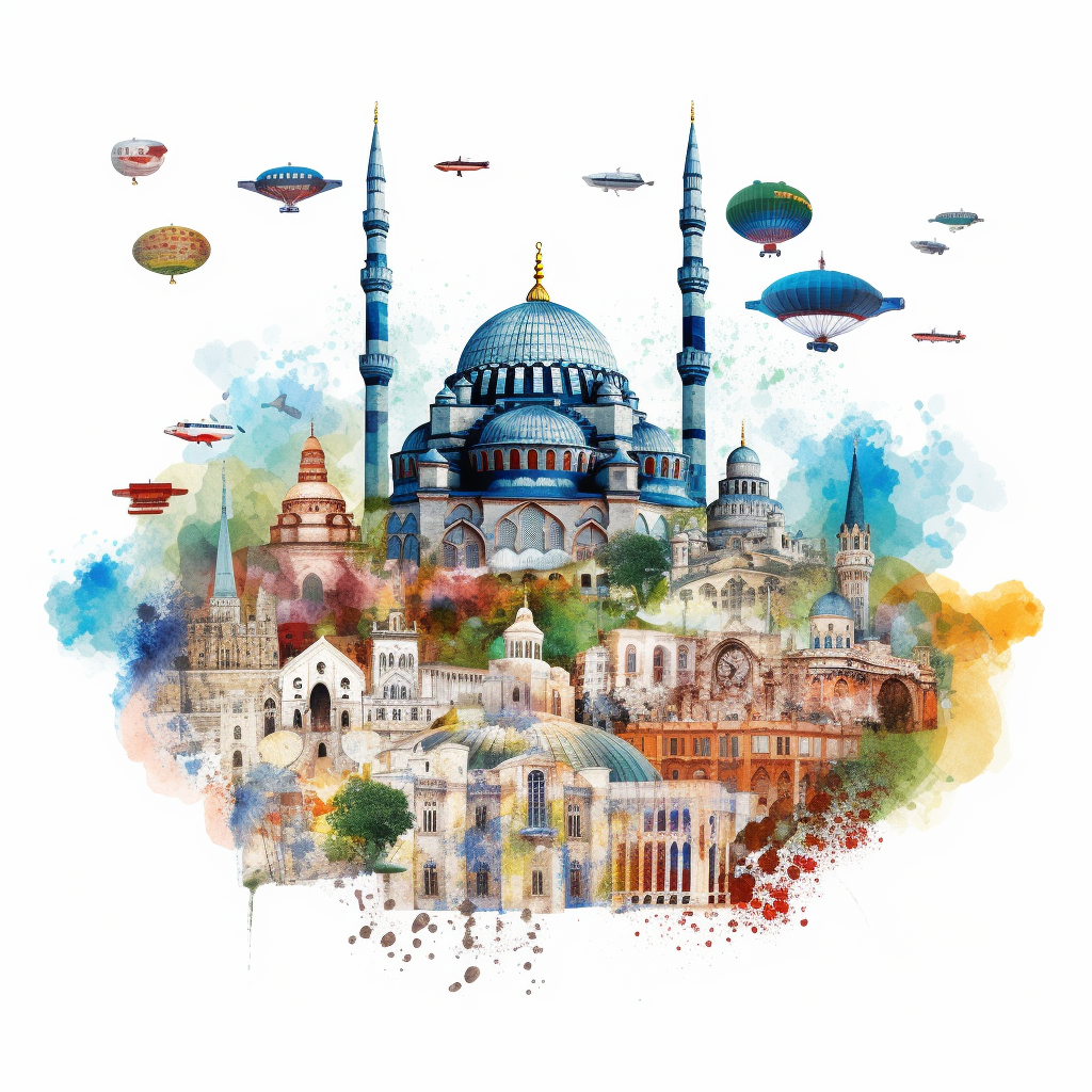 Turkey Tourist Attractions Collage White Background Hagia Sophia Cappadocia Blue Mosque 