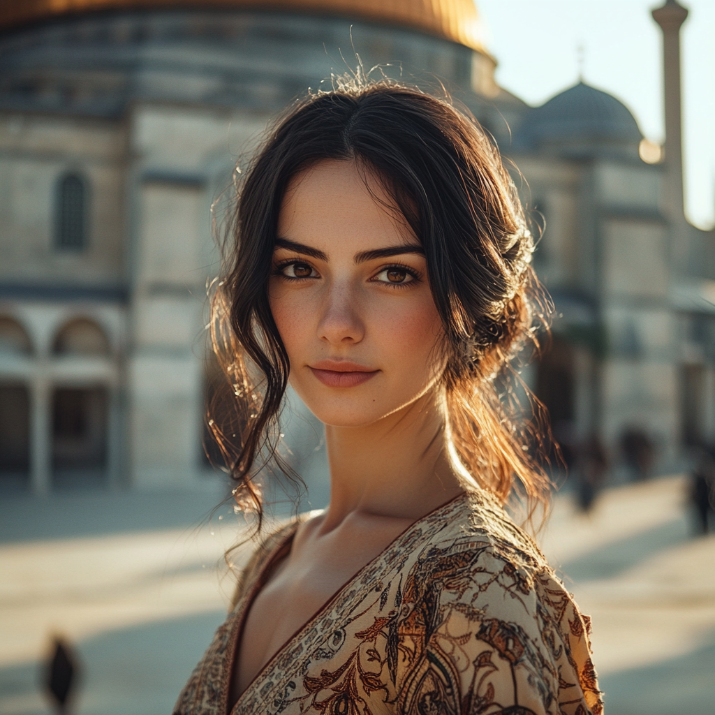 Turkish Woman at Hagia Sophia: Hyper-Realistic Cinematic Shot