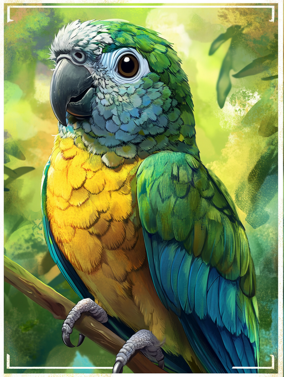 Turquoise Green Cheek Conure Card with Jasper 