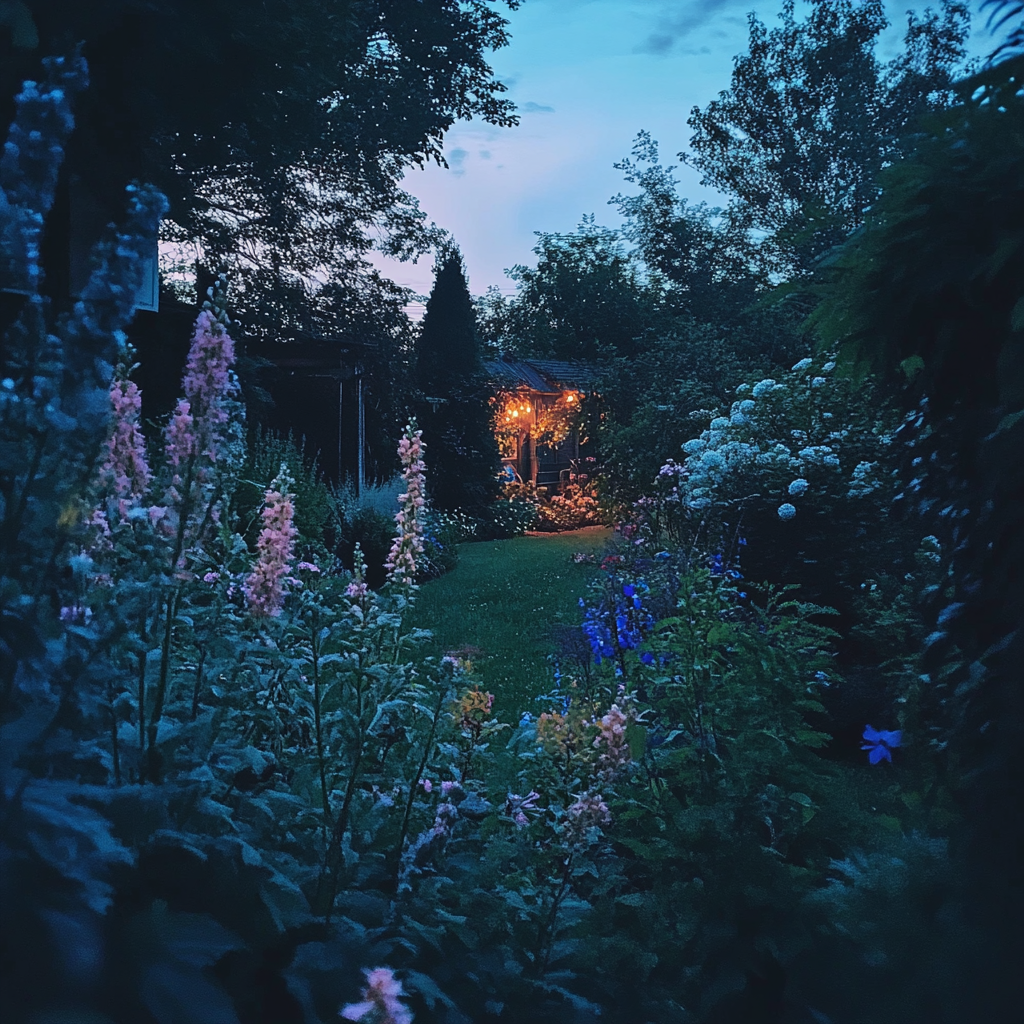 Twilight Garden with Flowers Swaying, iPhone 15 Pro 