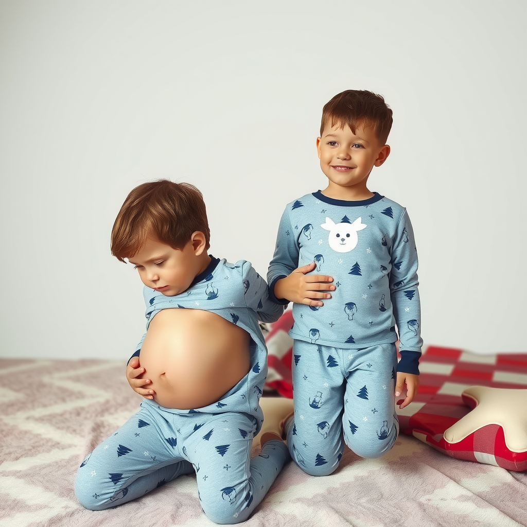 Two Brothers' Expanding Bellies in Pajamas