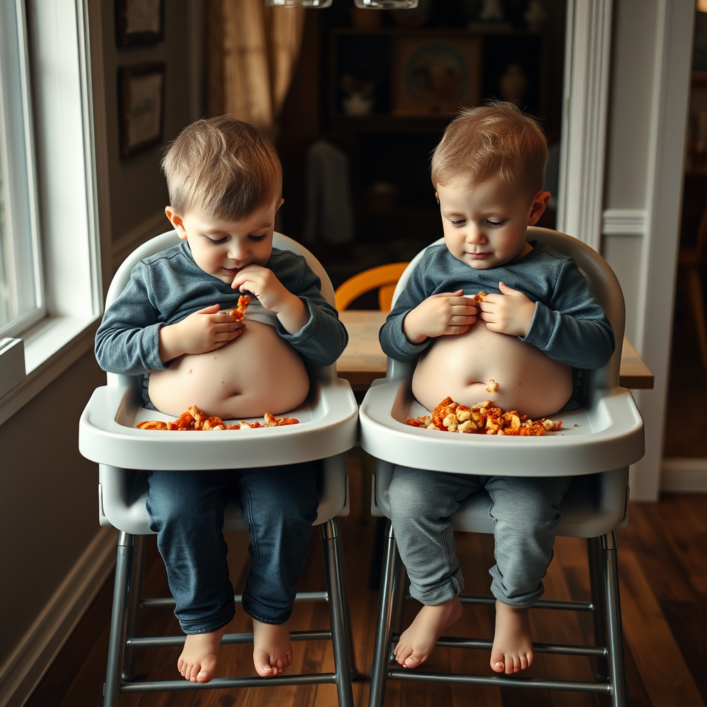 Two Brothers Growing Fat in their High Chairs