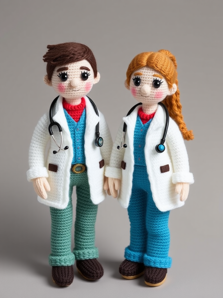 Two Cowboy Dolls Dressed as Doctors Working Together