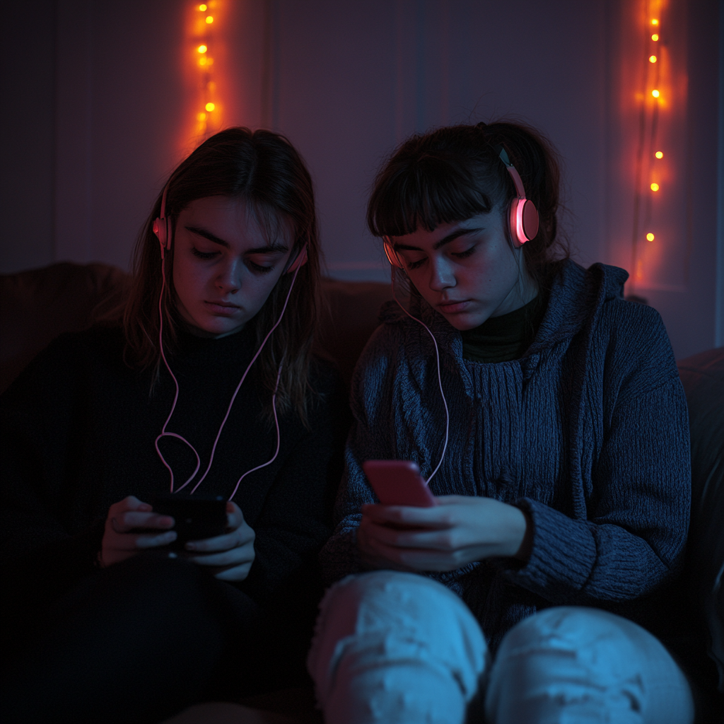 Two Girls Listen to Scary Podcast in Dark