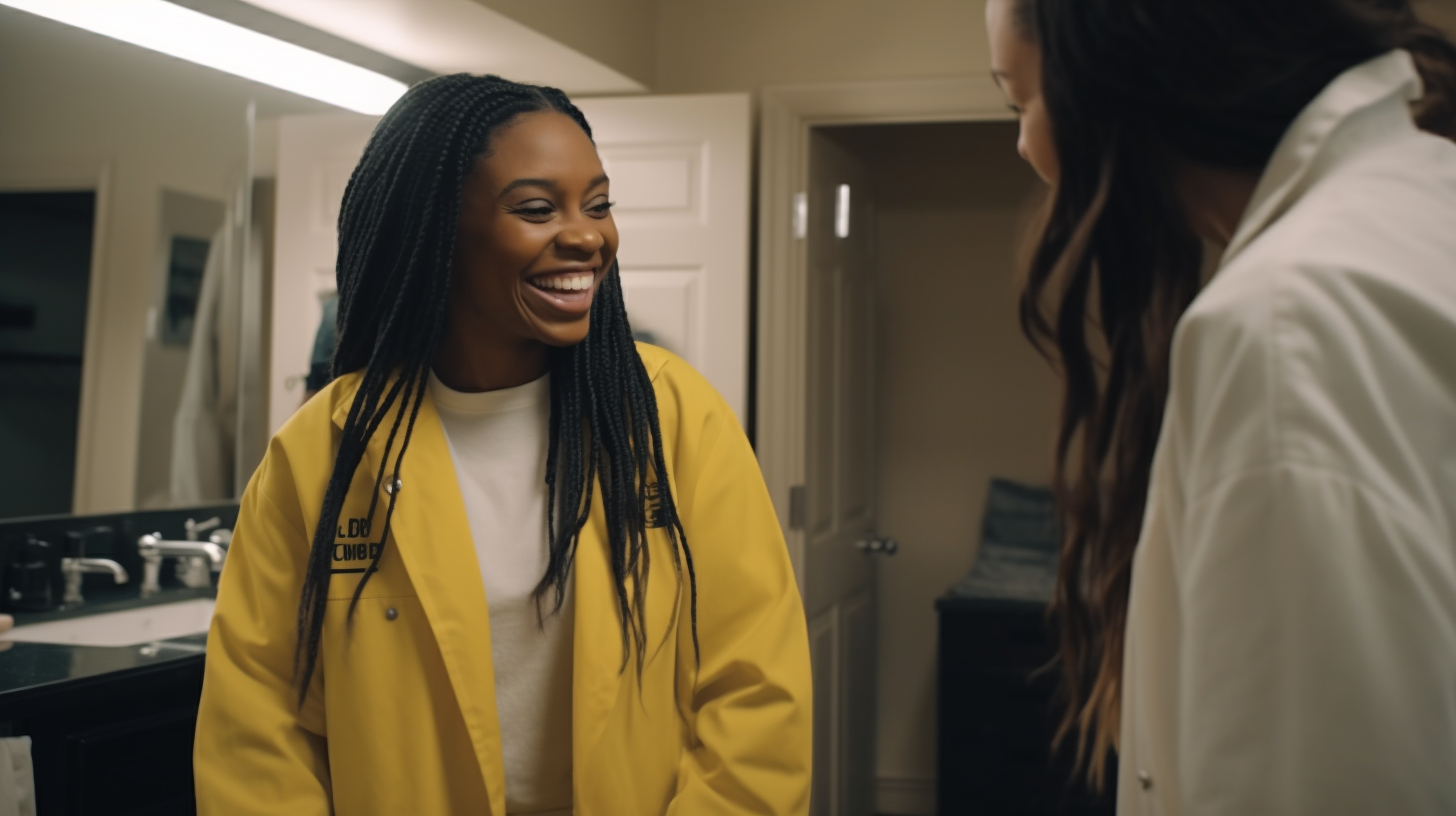 Two Smiling Women Surprised in a Fancy Bathroom