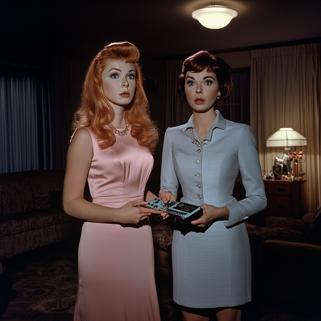 Two Women in Living Room in Twilight Zone Style.