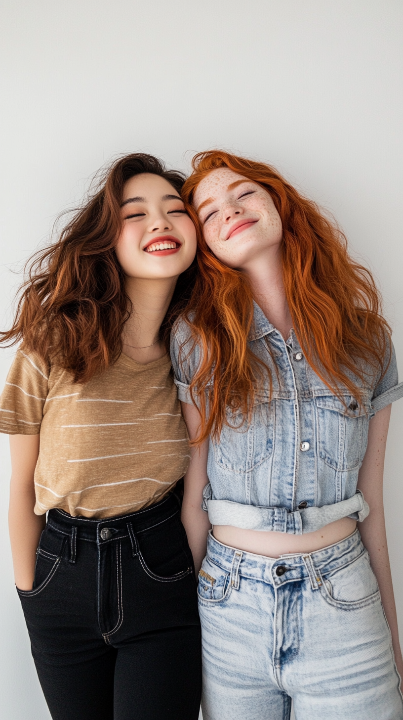 Two Young Women Embracing Happily