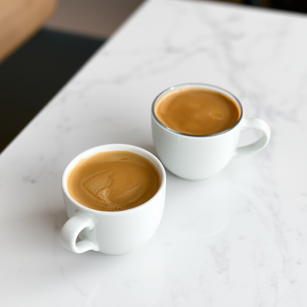 Two cups of espresso on table