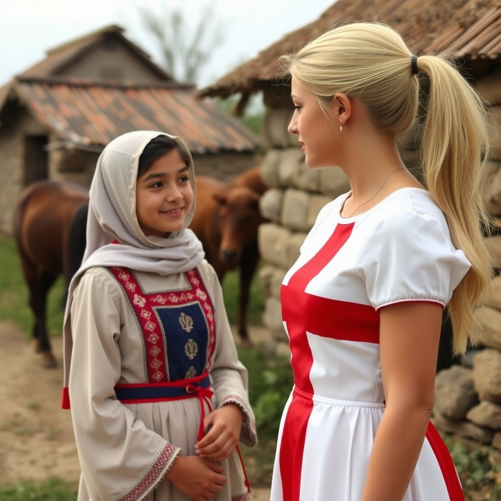 Two girls from different countries talking together.