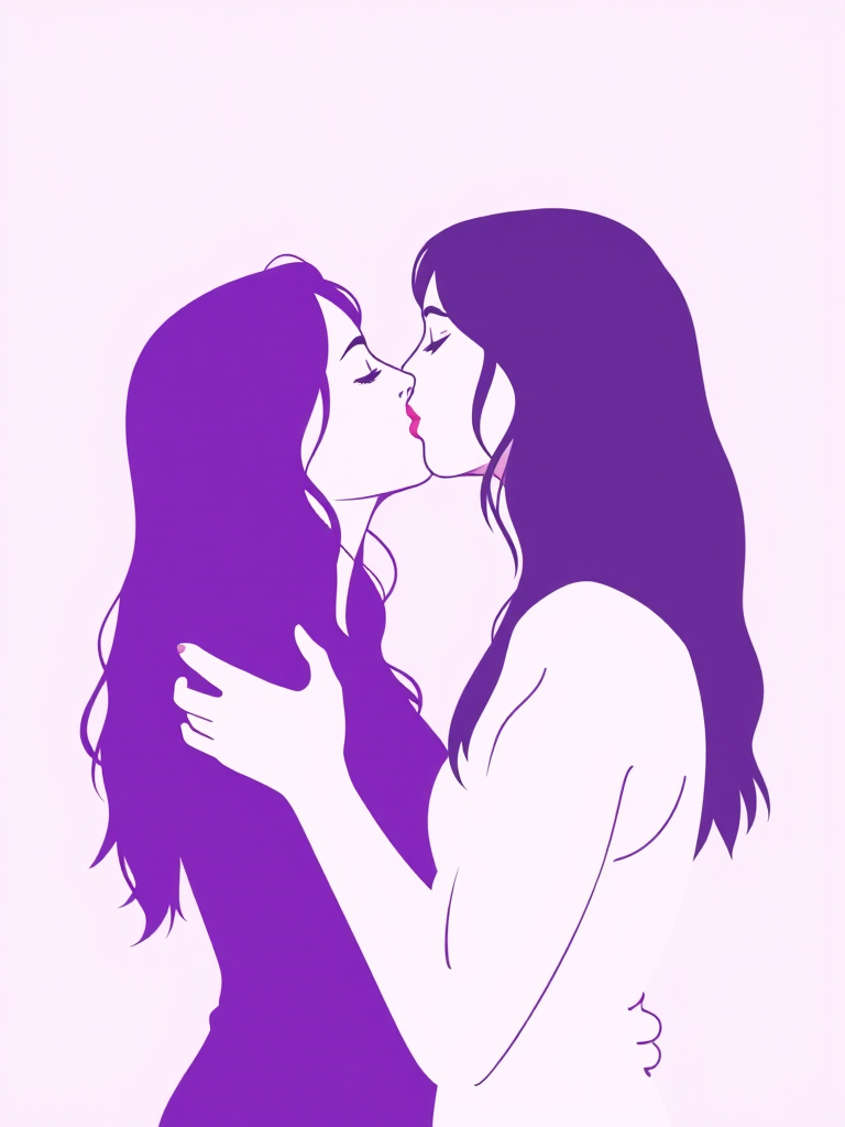 Two girls kiss in a simple purple poster.