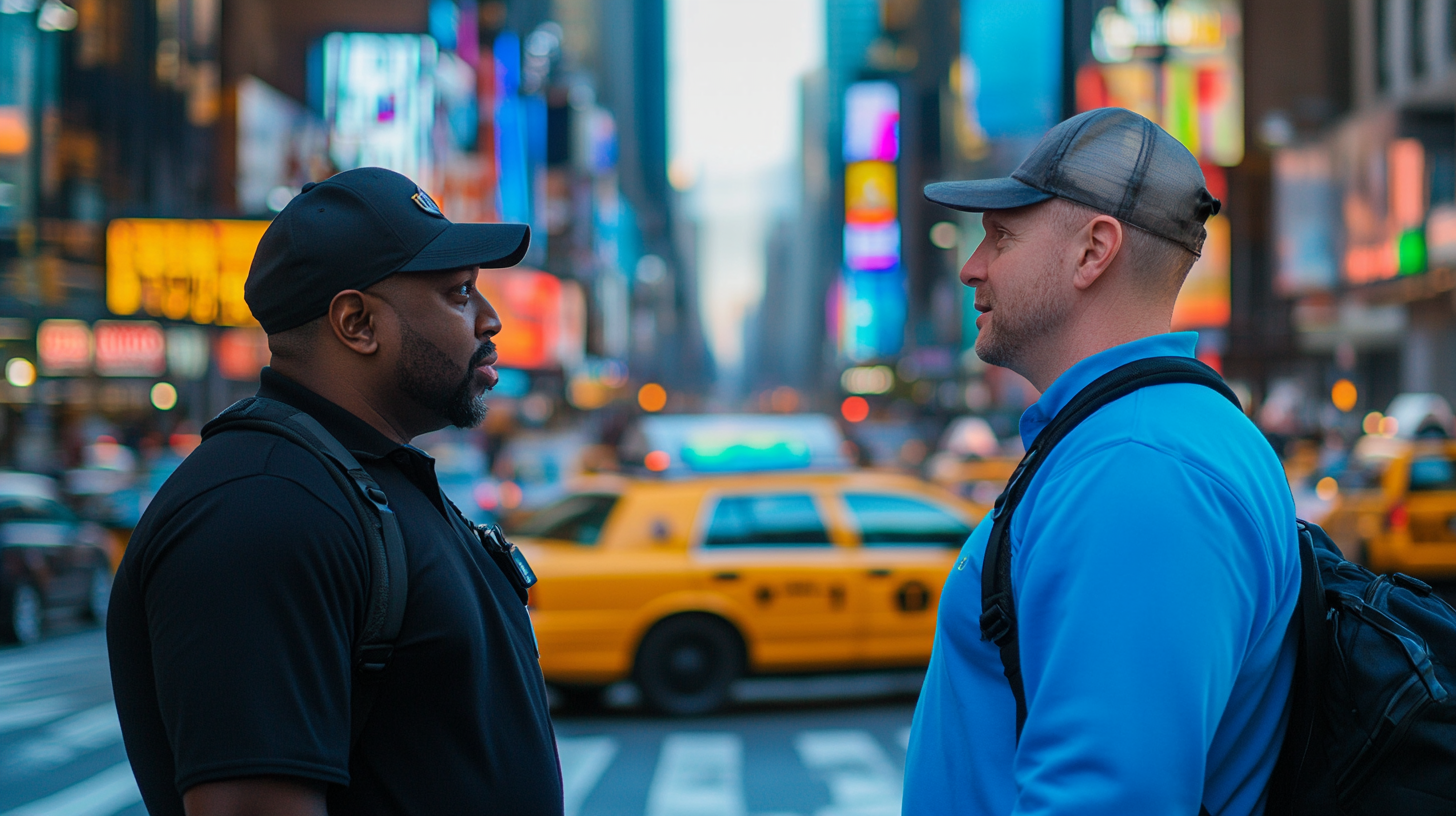 Two men in different colors in NYC.