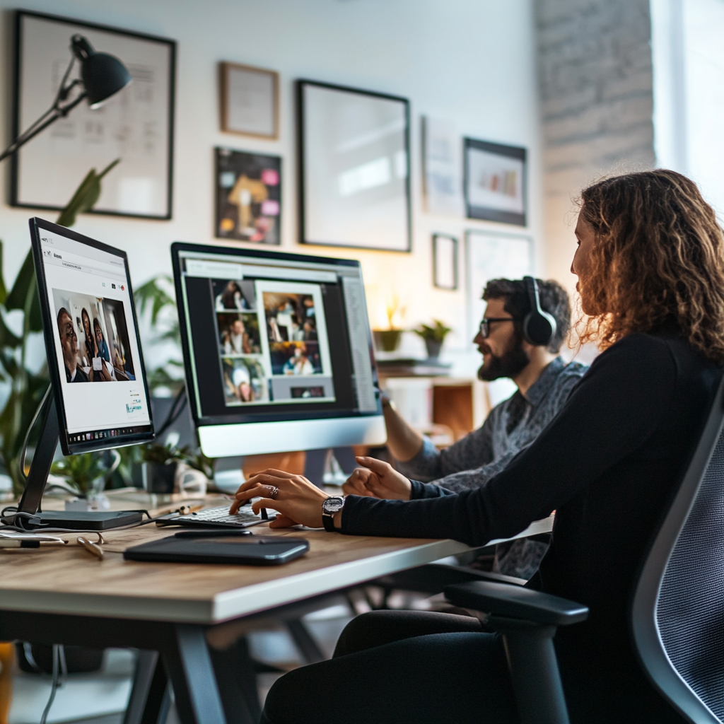 Two people in virtual meeting, supporting each other