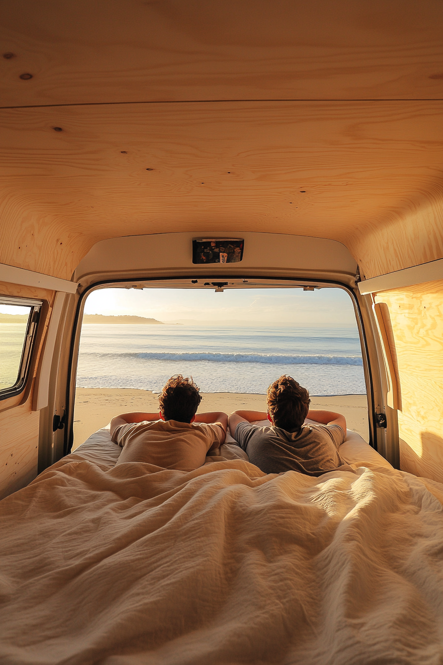 Two people relaxing in professional Campervan interior