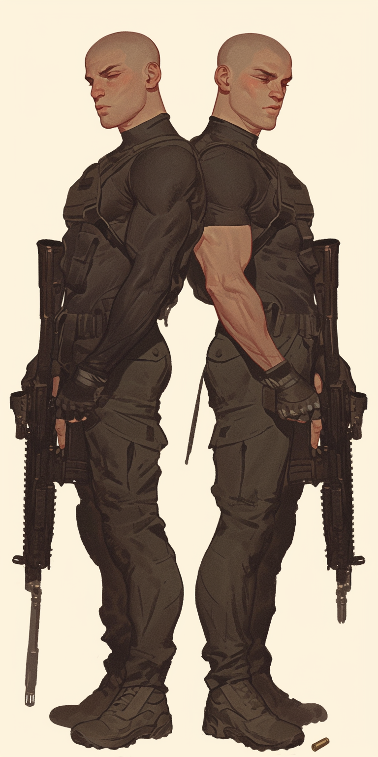 Two strong soldiers in black, standing together