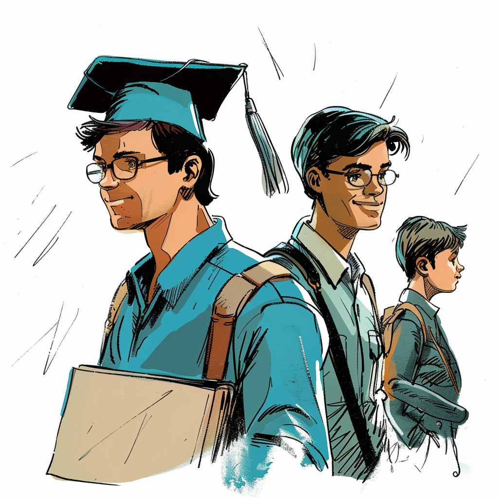 Two students in retro style receiving degrees