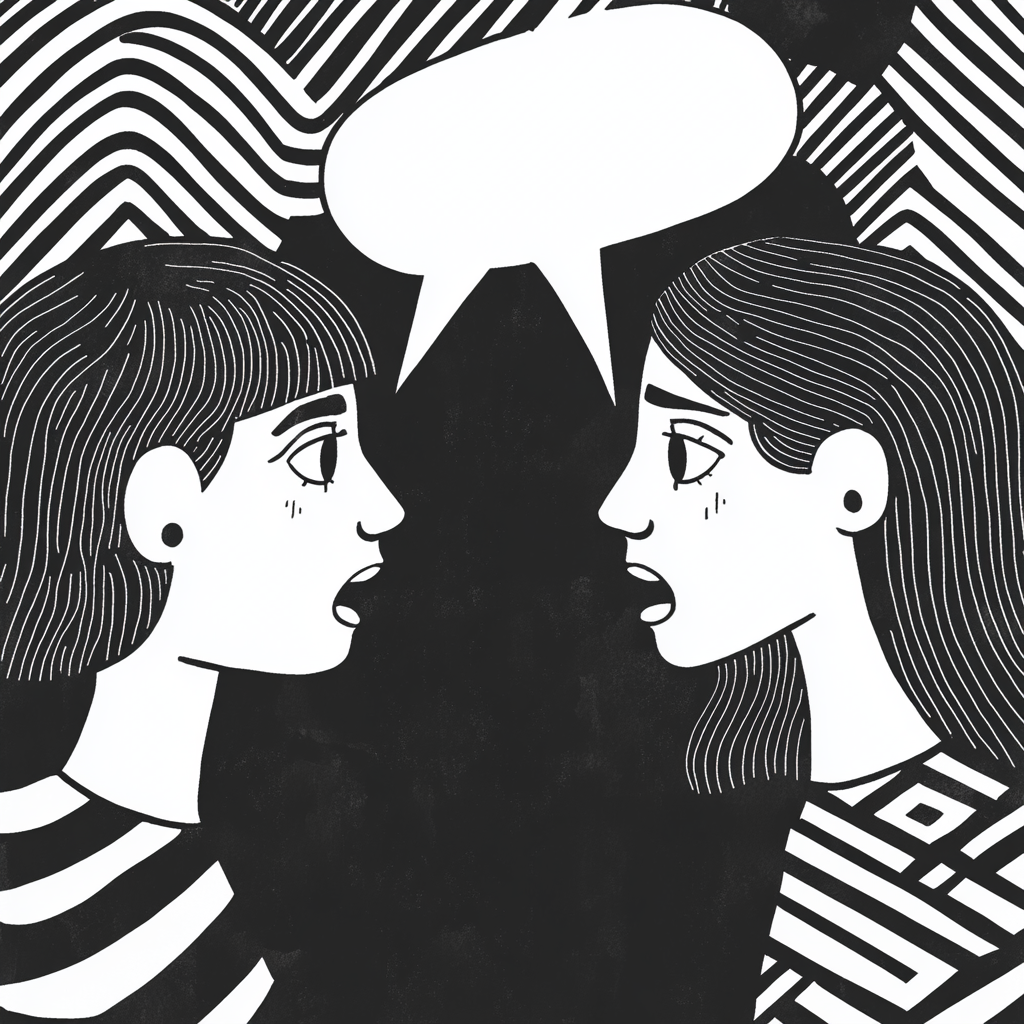 Two women arguing in cartoon style drawing