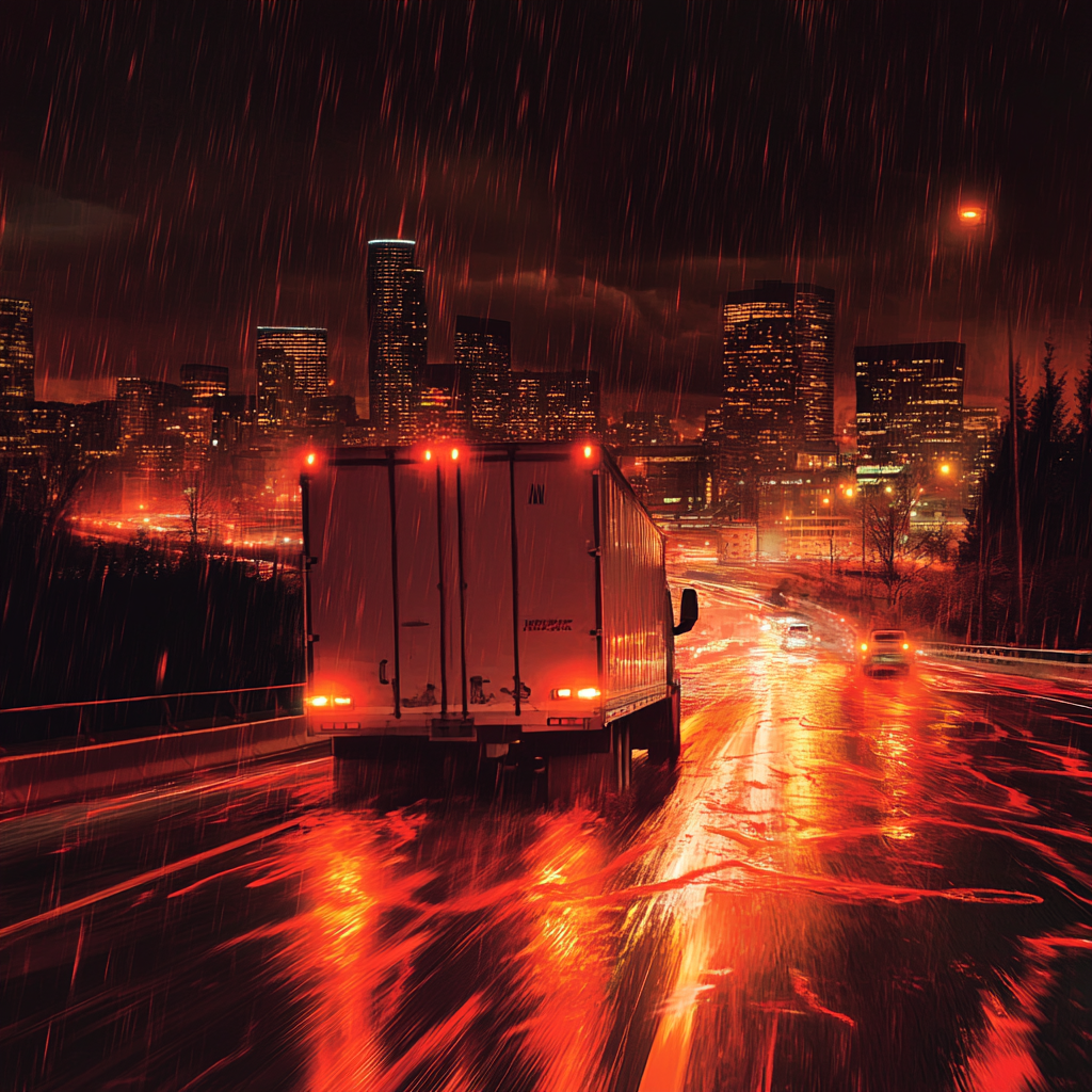 U-Haul Truck Leaving Seattle in Crimson Storm