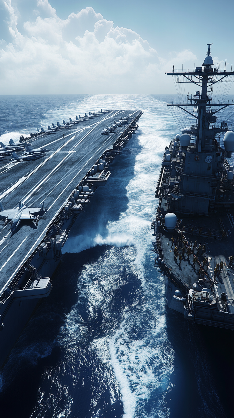 USS Dwight D. Eisenhower receives supplies from resupply ship.