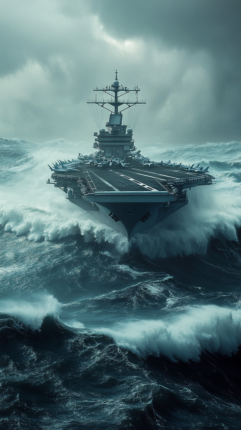 USS Dwight D. Eisenhower sailing through rough seas.