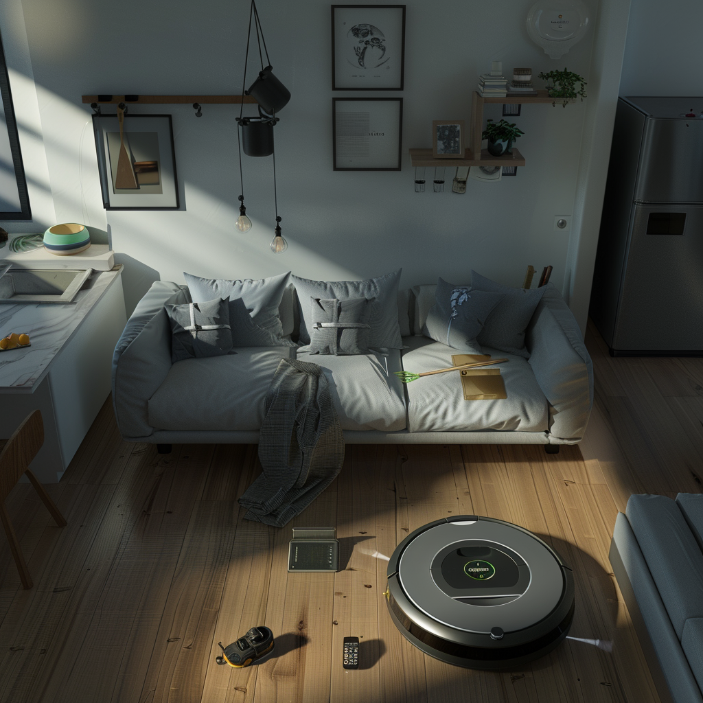 Ultra-Realistic Robot Cleaning Tiny Modern Apartment