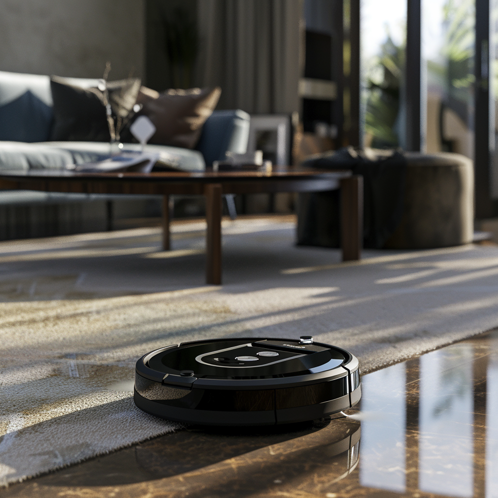 Ultra-Realistic Robot Vacuum Cleaning Modern Living Room