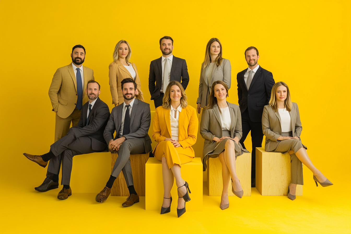 Ultra-detailed Business Group Photo in Deep Yellow Tone