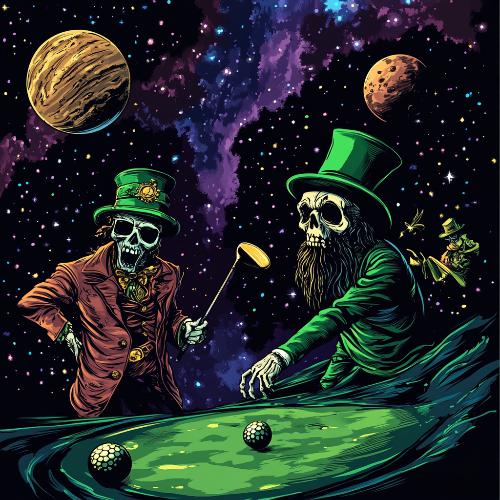 Undead Leprechaun and Grim Reaper play Space Golf